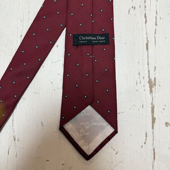 VTG 90’s Christian Dior Burgandy Navy Geo Neck Tie “Dior” Logo Rare Silk Blend - Picture 2 of 8